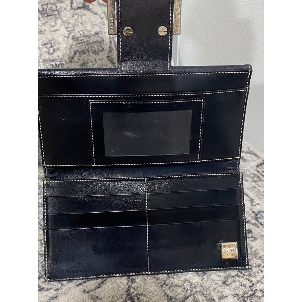 FENDI Zucca Canvas Leather Bifold Long Wallet Gray Navy - Picture 4 of 7
